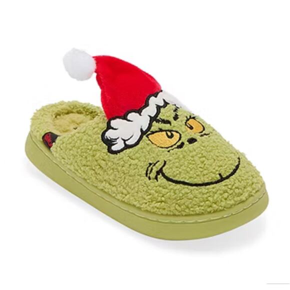 Dr Seuss Grinch Christmas Toddler’s Slippers Unisex Kids Slip-On OSFM Green NWT - Picture 2 of 4